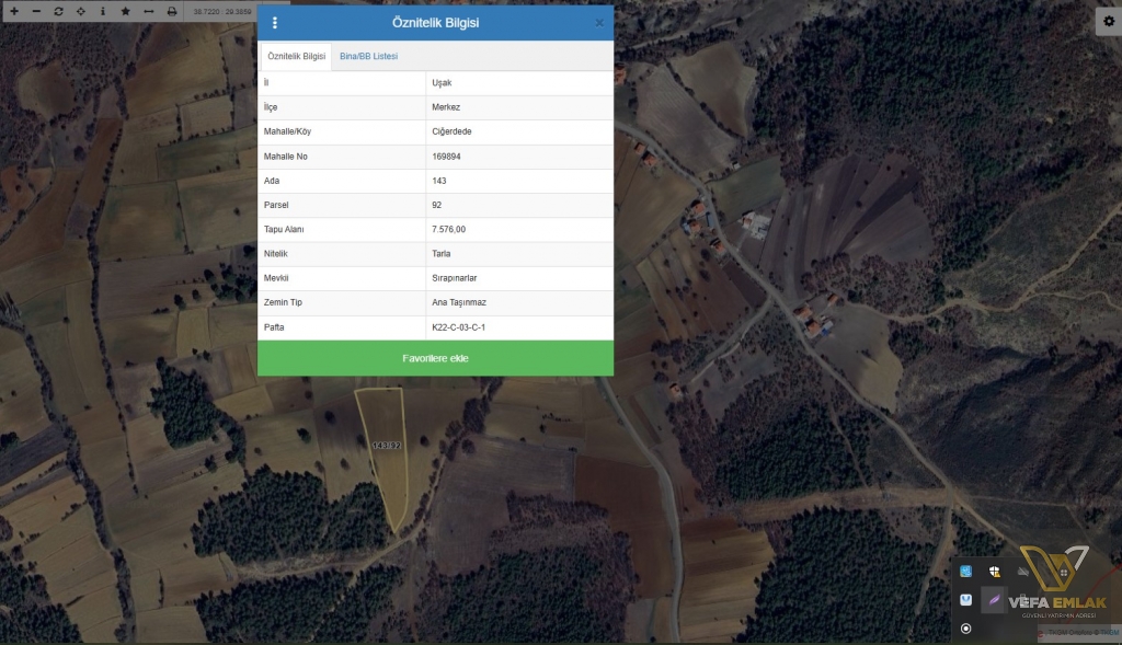 Uşak Ciğer Dede Köyünde 7.576 m² Satılık Tarla – Şehre ( 6 km ) Uzaklıkta