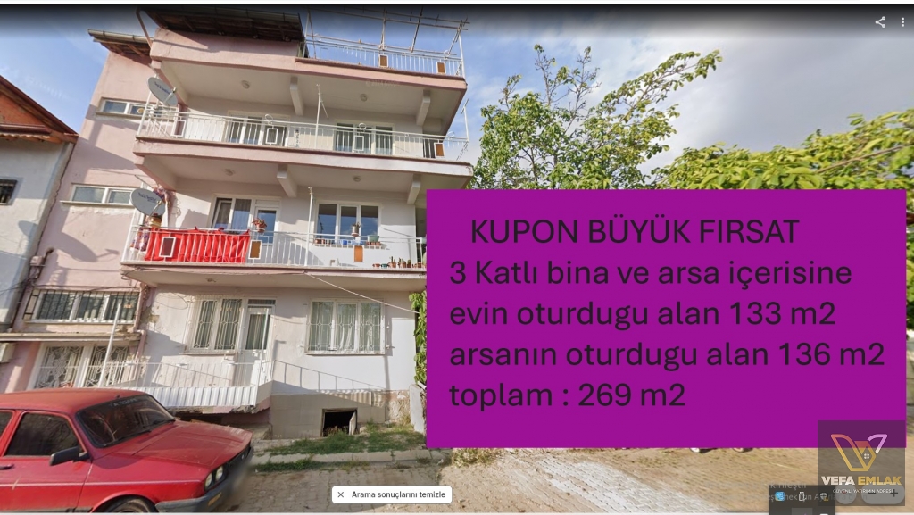 KEMALÖZ MAH. 3 KATLI EV VE YANINDA 136 m2 ARSA SATILIK