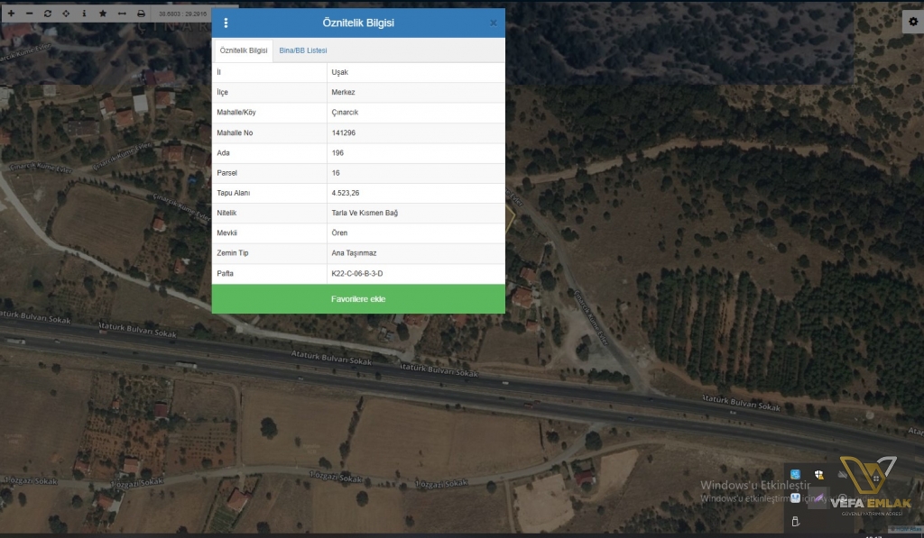 MERKEZ ÇINARCIK KÖYÜNDE 750 m2 SATILIK TARLA