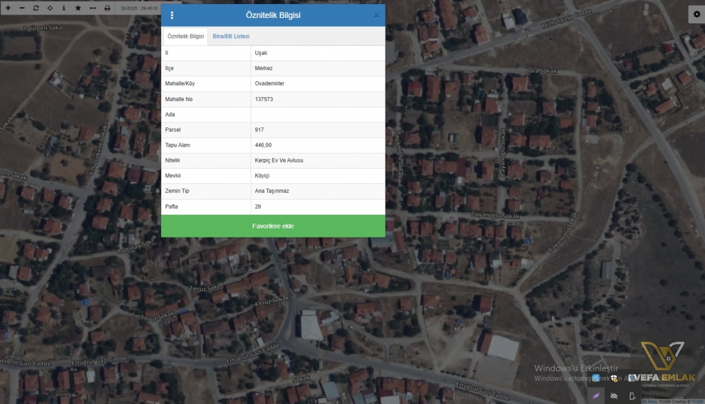 UŞAK MERKEZ OVA DEMİRLER’DE SATILIK 446 m² ARSA