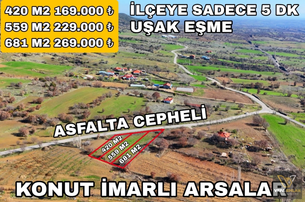 EŞME İLÇEYE SADECE 5 DAKİKA FIRSAT DEGERİNDE SATILIK ARSALAR