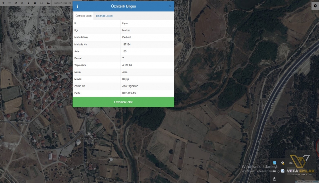 UŞAK DERBENT KÖYÜNDE 4.182 m2 SATILIK ARSA - YATIRIMLIK FIRSAT