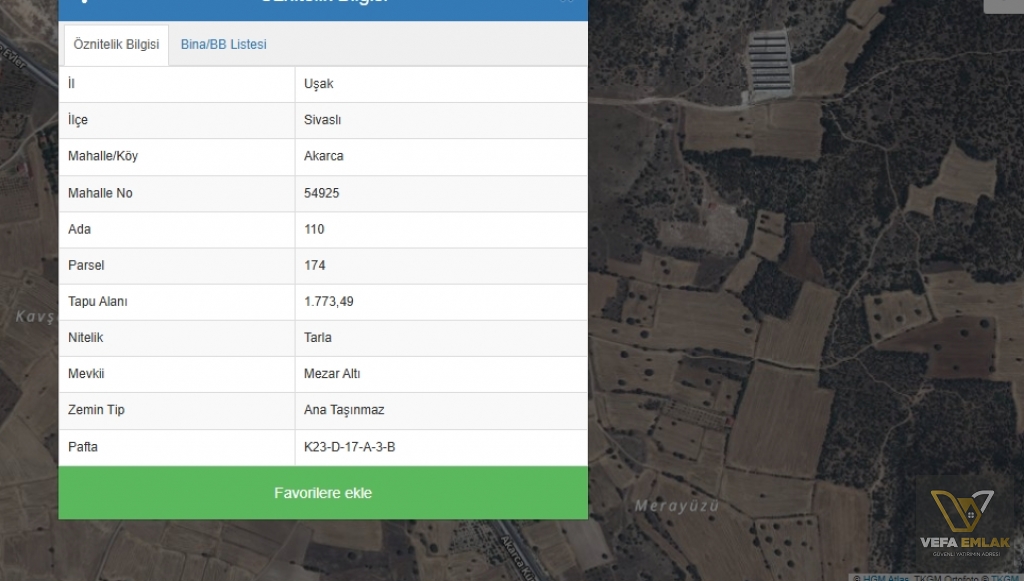 uşak akarca köyünde 1,773 metre kare satılık tarla