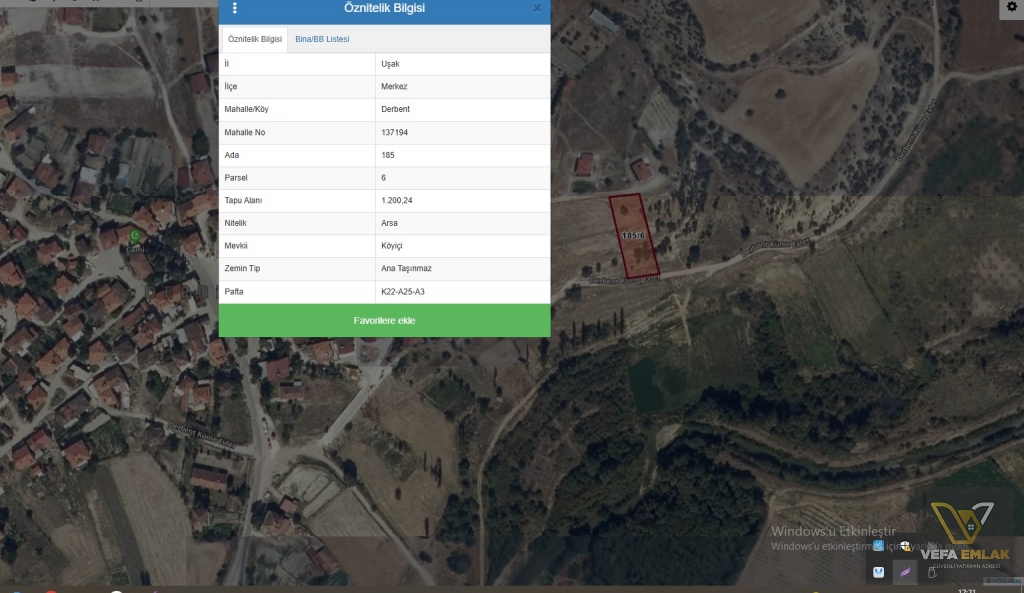 DERBENT KÖY İÇİNDE 1.200 m2 SATILIK ARSA